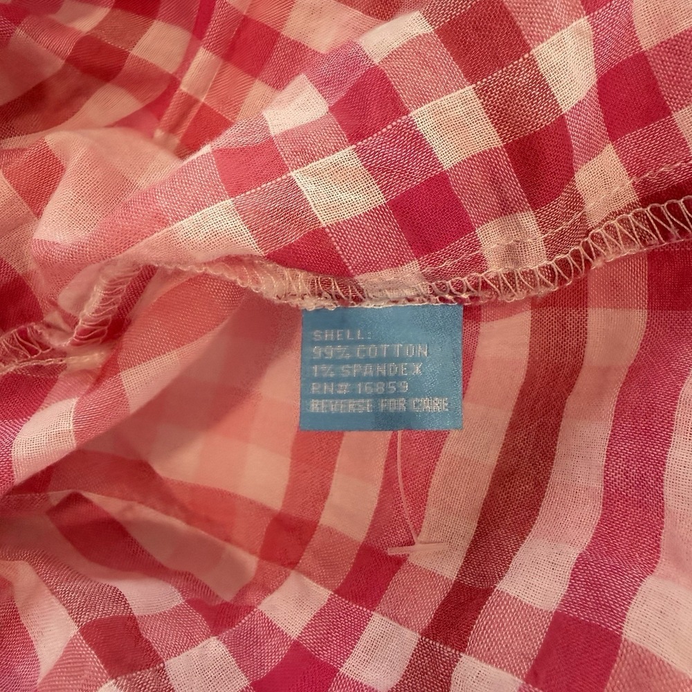 J McLaughlin Pink Plaid Button Shirt Cotton Long Roll Tab Sleeve Classic MEDIUM - Picture 10 of 10
